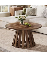 Tribesigns 31.5" Round Coffee Table, Farmhouse Circle Coffee Table with Slatted Base, Rustic Wood Accent Center Table for Living Room