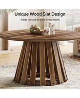 Tribesigns 31.5" Round Coffee Table, Farmhouse Circle Coffee Table with Slatted Base, Rustic Wood Accent Center Table for Living Room