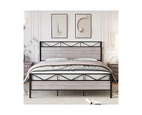 gaomon King Size Bed Frame with Headboard, Industrial Platform King Bed Frame with 14 Strong Metal Slats Support, 11'' Under-Bed Storage, No Noise