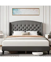 gaomon Strong Wood Slat Support Bed Frame with Button Tufted