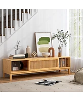 Gymax Tv Stand for TVs up to 65 Inches w/ Sliding Slatted Doors 5 Cable Holes