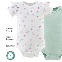 The Peanutshell Baby Girls Short Sleeve Cotton Bodysuits Girls, Cherry Blossom