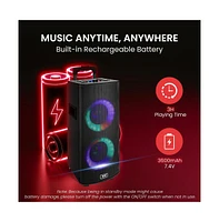 Pyle Dual 8” Portable Wireless Bt Speaker System with Tws, Rechargeable Battery, Led Display & Fm/Usb/Sd Input