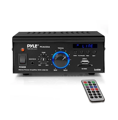 Pyle Stereo Power Amplifier System - Digital Audio Speaker Amp with MP3/Aux/Usb/Sd/Fm/Bluetooth, Led Display, 2 x 40W