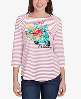 Ruby Rd. Petite Embroidered Ti Amo Three Quarter Sleeve T-Shirt