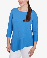 Ruby Rd. Petite Cable Stripe Ottoman Three Quarter Sleeve Top