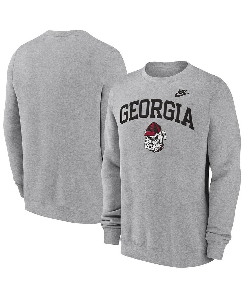 Nike Men's Heather Gray Georgia Bulldogs Legacy Classic Tackle Twill Embroidered Arch Over Logo Pullover Sweatshirt