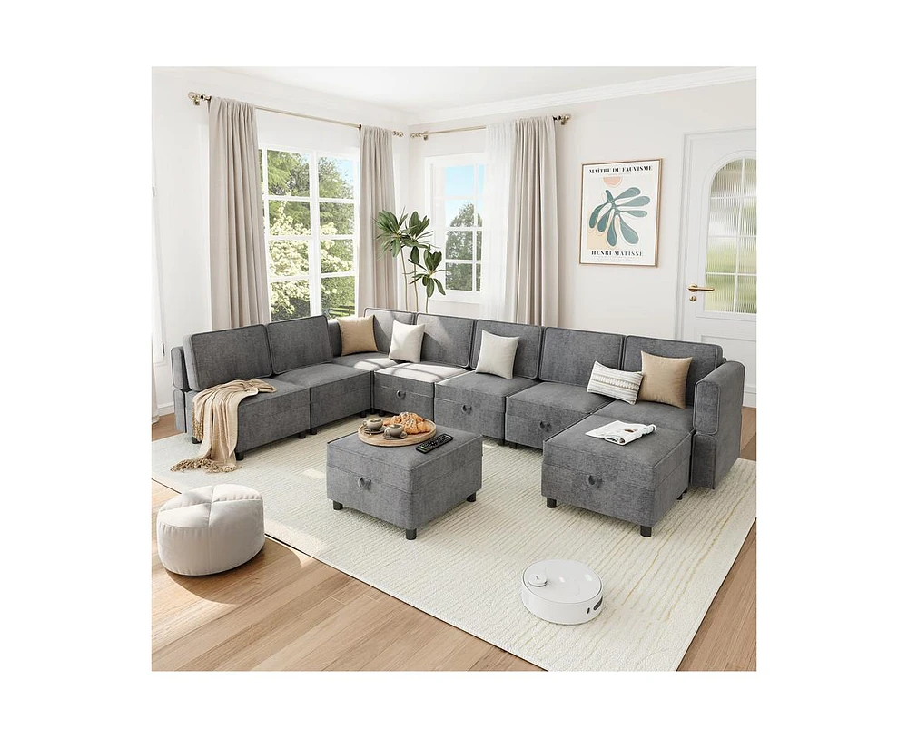 gaomon 139.4" Chenille Reversible Sectional Sofa, 9-Seater Modular Sectional Sofa, Comfy Sectional Sleeper Sofa Couch with Chaise, U-Shape Modular Cou