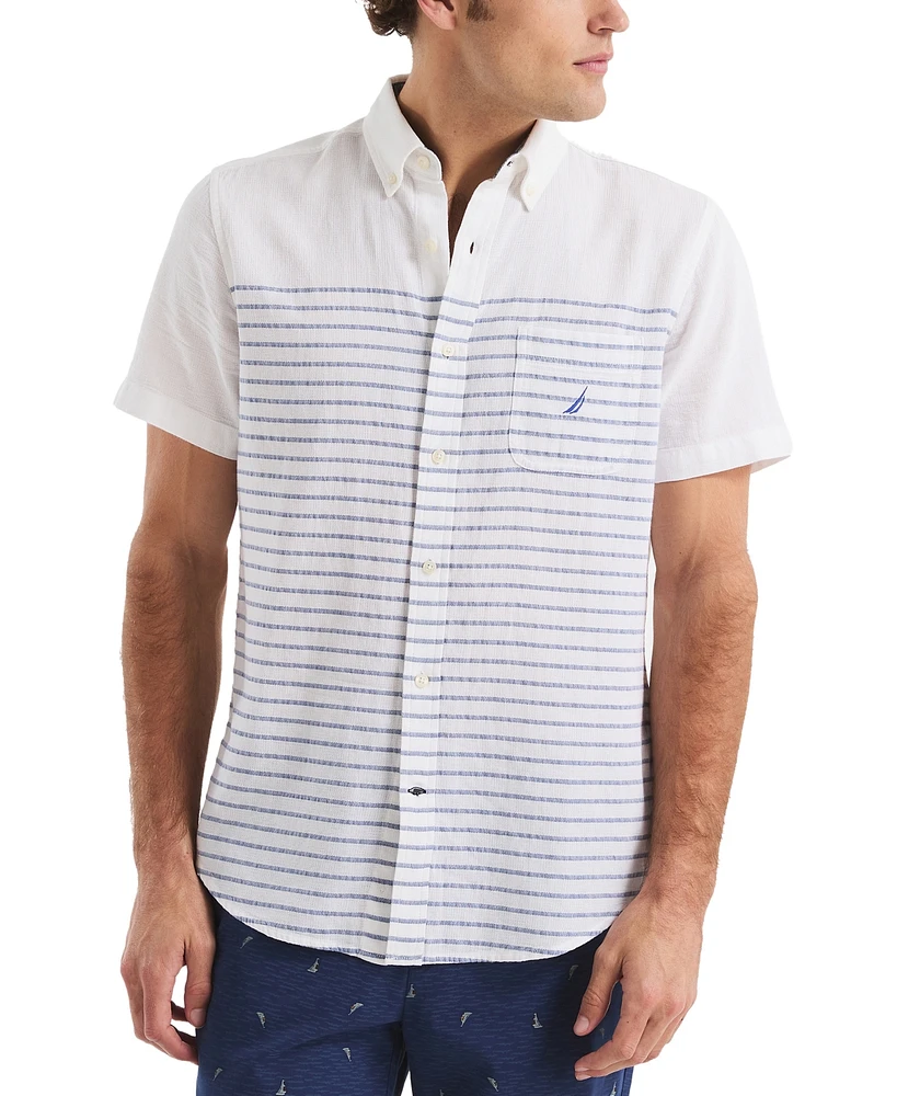 Nautica Men's Short Sleeve Button-Down Striped Shirt