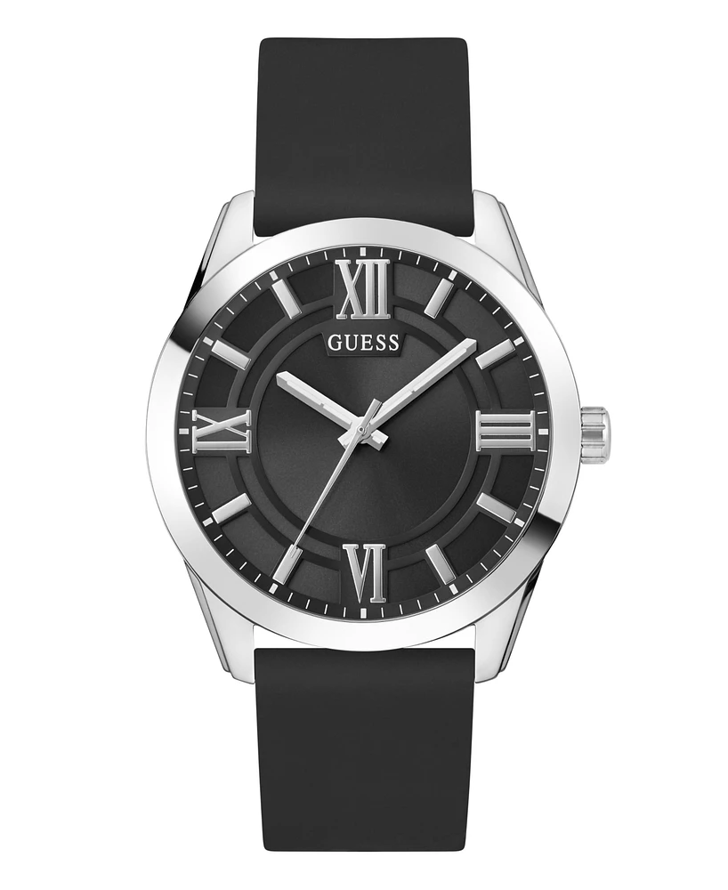 Guess Men's Analog Black Silicone Watch, 44mm