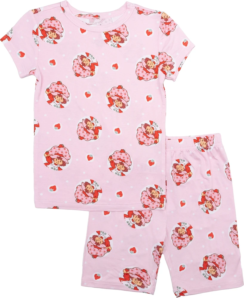 Strawberry Shortcake Little and Big Girls Short Sleeve Biker Shorts, 2-Piece Pajama Set