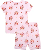 Strawberry Shortcake Little and Big Girls Short Sleeve Biker Shorts, 2-Piece Pajama Set