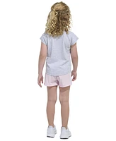 adidas Toddler & Little Girls Short-Sleeve Graphic Heather T-Shirt Mesh Shorts, 2 Piece Set