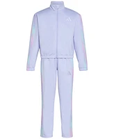 adidas Toddler & Little Girls Long-Sleeve Printed 3-Stripe Fashion Tricot Jacket Pants, 2 Piece Set