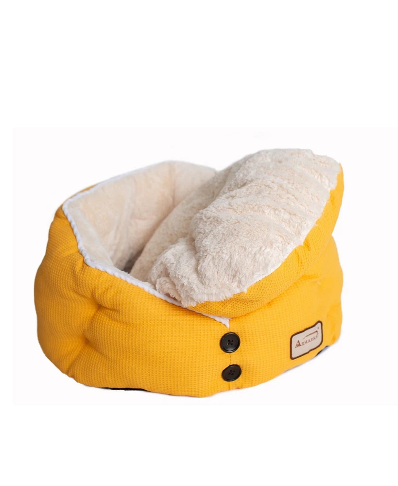 Armarkat Cat Bed C75HMB/Mh Gold Waffle and White - Soft Plush Interior, Bolstered Design, Washable Cushion