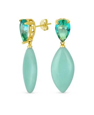 Bling Jewelry Geometric Rhombus Teardrop Stone Cz Dangling Earrings Gold Plated