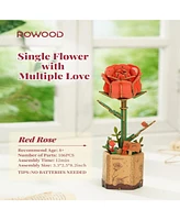 Robotime 3D Wooden Puzzle Red Rose Diy Model Building Kits Artifical Flower Toys, Red, 3.3"2.5"8.2"