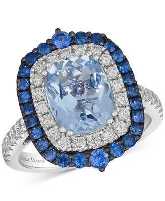 Le Vian Sea Blue Aquamarine (2-1/2 ct. t.w.), Sapphire (5/8 ct. t.w.), Vanilla Diamond (5/8 ct. t.w.) & Chocolate Diamond Accent Double Halo Ring in P