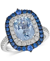 Le Vian Sea Blue Aquamarine (2-1/2 ct. t.w.), Sapphire (5/8 ct. t.w.), Vanilla Diamond (5/8 ct. t.w.) & Chocolate Diamond Accent Double Halo Ring in P