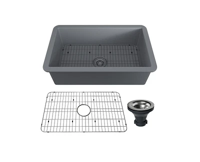 Casainc 32inch L x 19inch W Single Bowl Fireclay Undermount Kitchen Sink with Grid