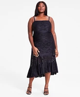 Bar Iii Trendy Plus Sleeveless Ruffle-Hem Lace Dress, Exclusively at Macy's