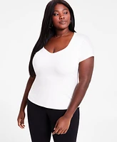 Bar Iii Trendy Plus Sweetheart-Neck Short-Sleeve Top, Exclusively at Macy's