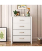 Vebreda 4 Drawer White Dresser for Bedroom, Modern Chest of Drawers Wood Storage Cabinet for Living Room Kitchen Office