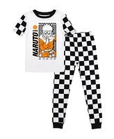 Naruto Little Boys Classic Uzumaki Youth Black & White Checkered Short Sleeve Shirt & Sleep Pants Set