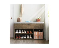 gaomon Shoe Storage Bench with Cushion, Entryway Bench with Lift-Top Storage Box and 2 Tiers Open Shoe Rack, Wooden Shoe Bench for Entryway