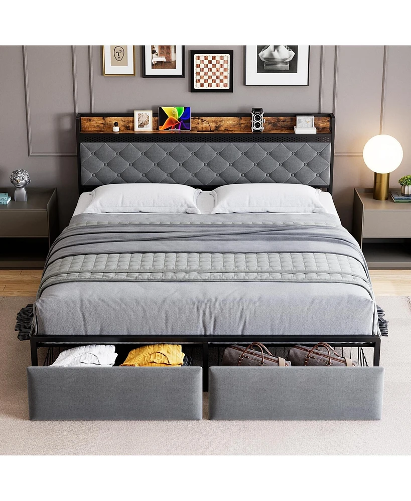 gaomon Bed Frame with Headboard and 2 Drawers