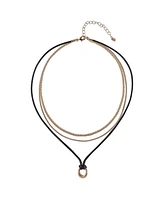 Rachel by Rachel Roy Gold Tone and Black Cord Layered Necklace with Small Ring Pendant