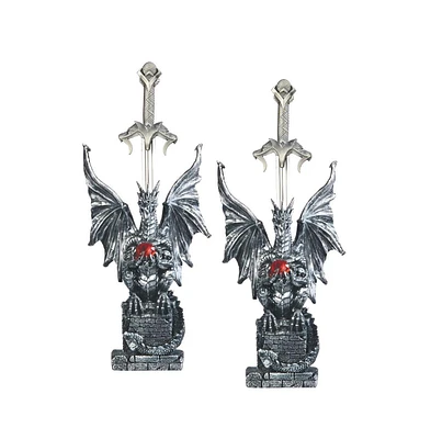 Fc Design "2-pc Set" 11"H Medieval Silver Dragon on Pedestal with Sword Guardian Figurine Statue Ornament Home Room Office Decor and Perfect Ideas for