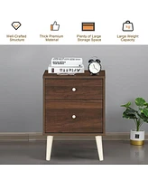 Gymax Nightstand 2-Drawer Beside End Side Table w/Rubber Legs Oak Finish