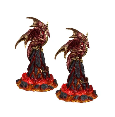 Fc Design "2-pc Set" 10"H Medieval Red Volcano Dragon with Led Light Figurine Statue Ornament Home Room Office Decor and Perfect Ideas for Housewarmin