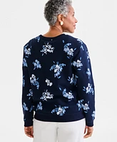 Style & Co Women's Printed Crewneck Fleece Pullover, Exclusively at Macy's