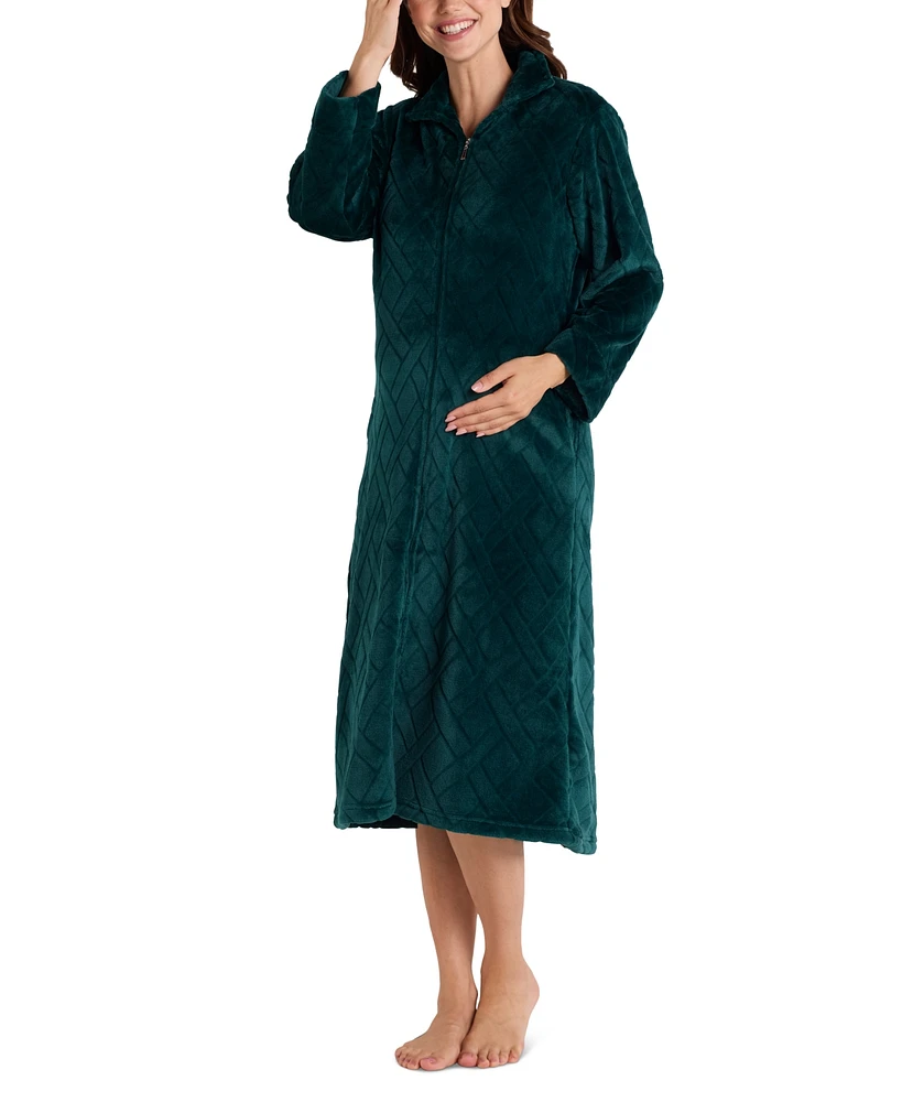 Miss Elaine Petite Zip-Front French Fleece Robe