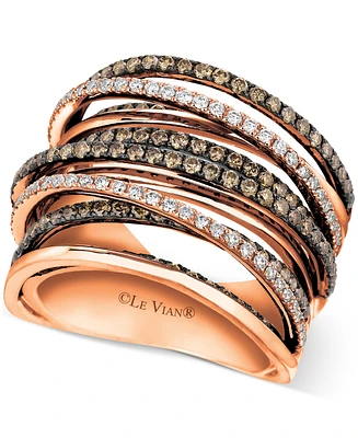 Le Vian Chocolate Diamond & Vanilla Diamond Wide Width Multirow Crossover Ring (1-3/4 ct. t.w.) in 14k Rose Gold