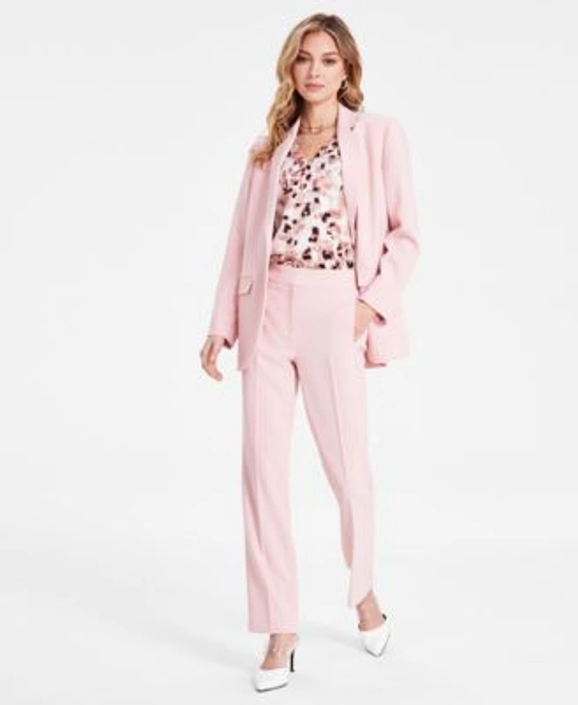 Bar Iii Womens Two Button Blazer Printed Satin V Neck Blouse Straight Leg Pants Exclusively At Macys