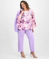 Kasper Plus Size Printed Bell Sleeve Blouse Straight Leg Pants