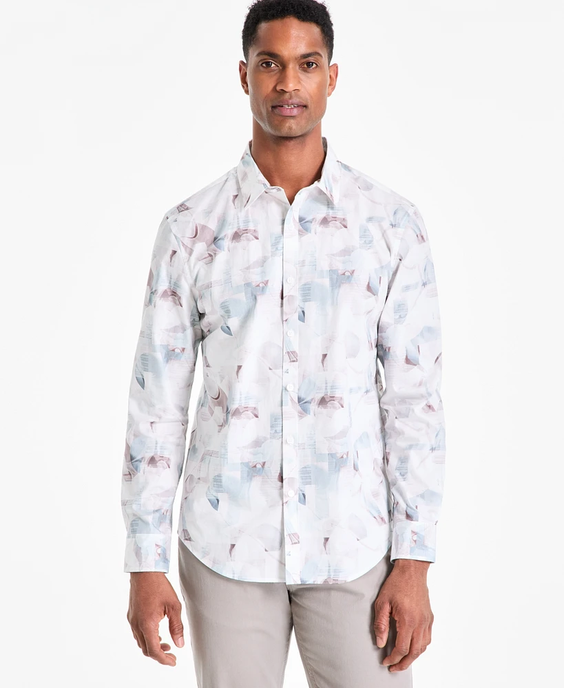 Alfani Men's Regular-Fit Abstract Light Wave-Print Button-Down Shirt, Exclusively at Macy's