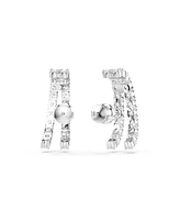 Swarovski Matrix White, Rhodium Plated Round Cut Cuff Earrings