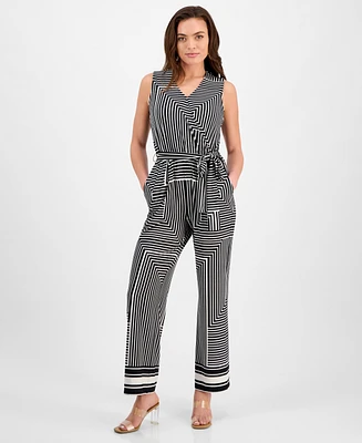 I.n.c. International Concepts Petite Geometric Tie-Waist Sleeveless Jumpsuit, Exclusively at Macy's