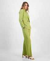 Bar Iii Womens Ruffle Trim Sleeveless Top High Rise Belted Pants Double Breasted Blazer Exclusively At Macys