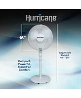 Hurricane Supreme 16" 3 Speed Oscillating Stand Pedestal Fan with Remote, White