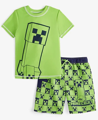 Minecraft Little Boys Rash Guard & Swim Trunks Two-Piece Swimsuit