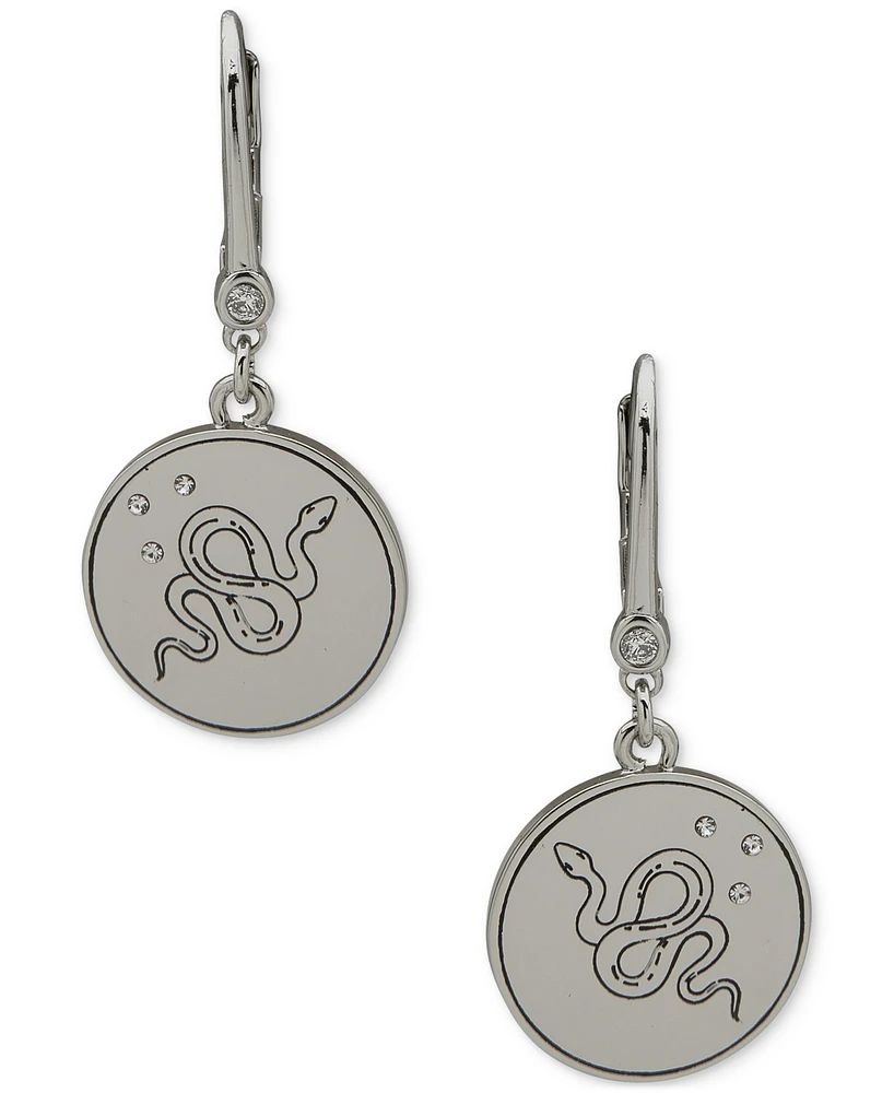 Dkny Silver-Tone Pave Snake Coin Drop Earrings