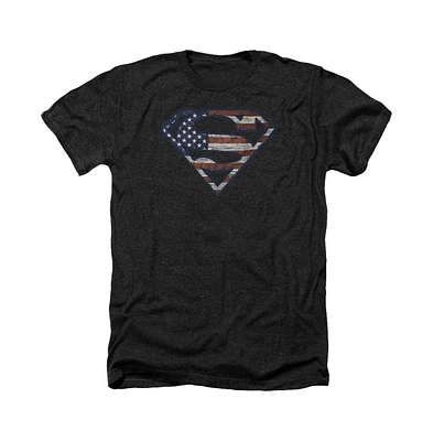 Superman Men's war-torn Flag Adult Heather Tee / T-Shirt