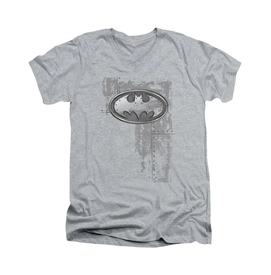 Batman Men's Rivited Metal Logo Short Sleeve Adult V Neck Tee / T-Shirt