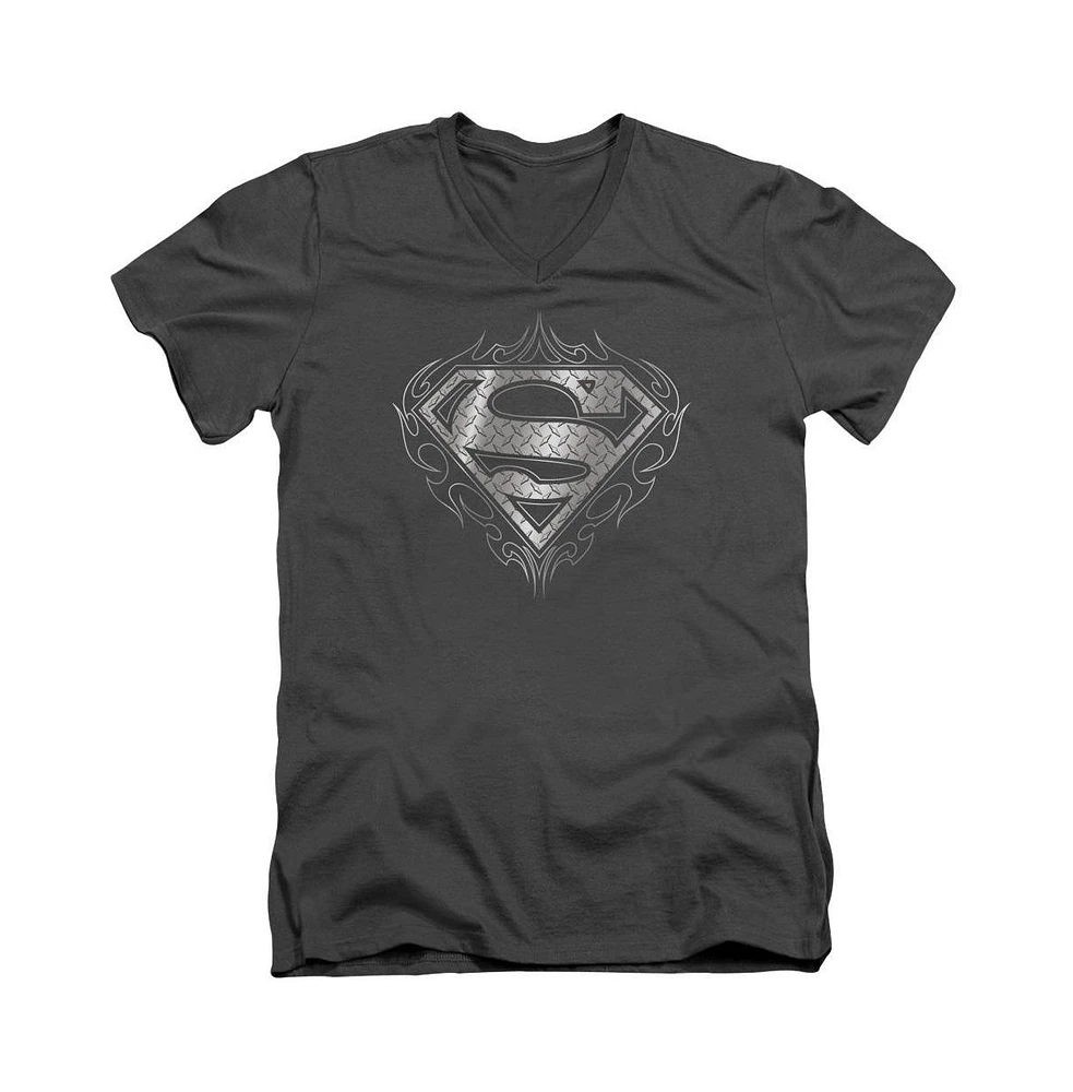 Superman Men's Tribal Steel Logo Short Sleeve Adult V Neck Tee / T-Shirt