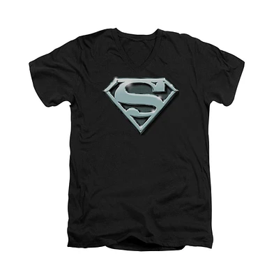 Superman Men's Chrome Shield Short Sleeve Adult V Neck Tee / T-Shirt